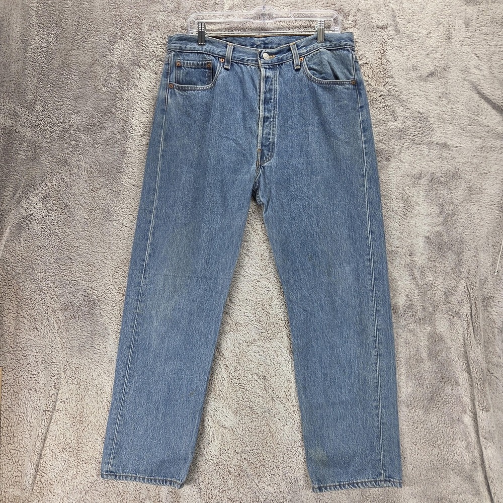 Vintage Levis 501 Jeans Mens Blue Medium Wash Made USA Button Fly Fits 34x30